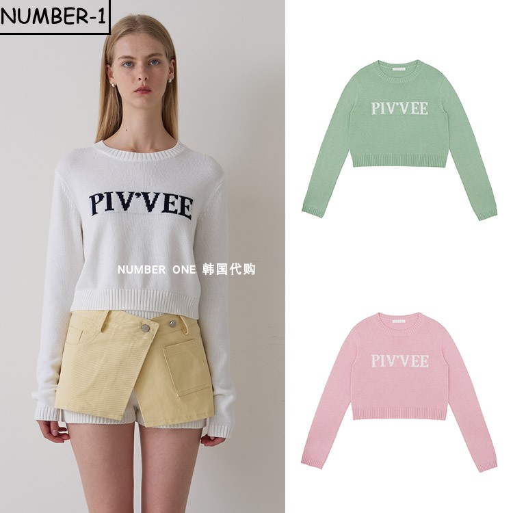 韩国代购pivvee高尔夫球服26年女款秋季时尚字母弹力针织长袖上衣