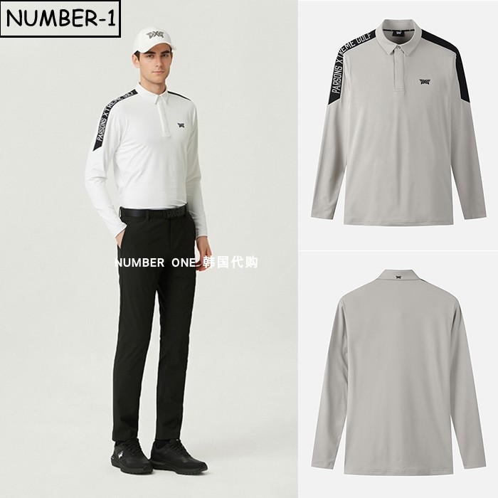韩国代购pxg高尔夫球服26年男春徽标半纽扣翻领针织长袖T恤polo衫