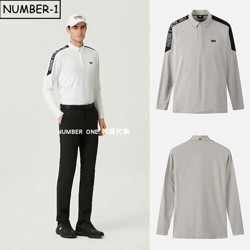 韩国代购pxg高尔夫球服26年男春徽标半纽扣翻领针织长袖T恤polo衫