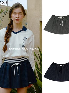韩国代购pivvee高尔夫球服25年女春时尚条纹户外运动连裤半身短裙