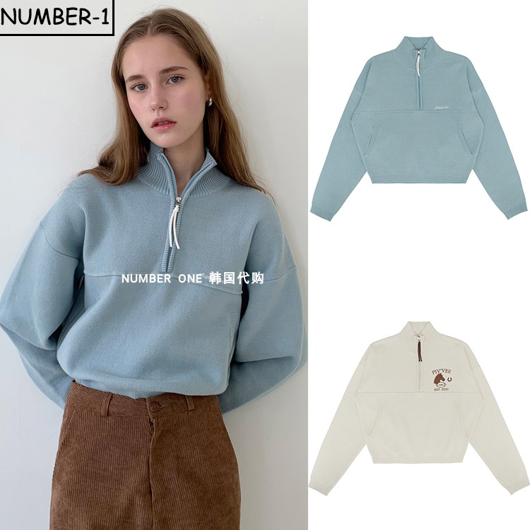 韩国代购pivvee高尔夫球服25年女款冬季加厚柔软纯色半拉链长袖