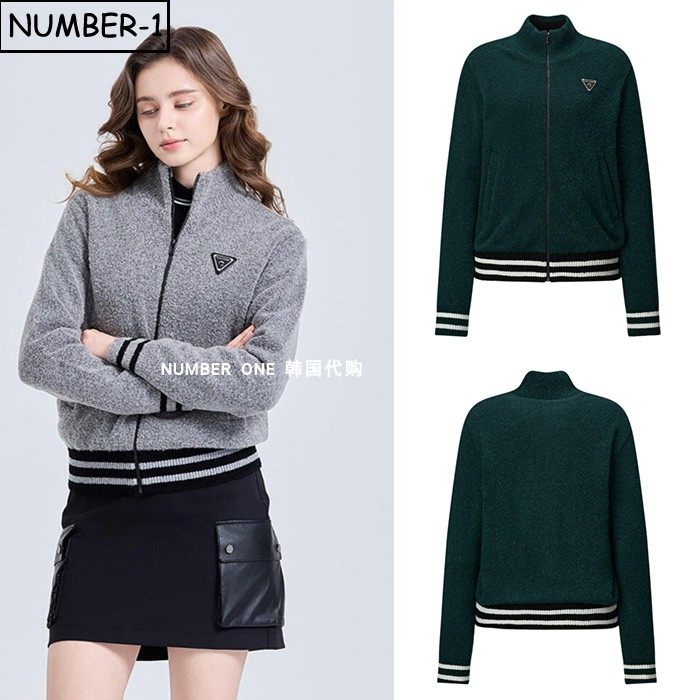 韩国代购challenger高尔夫球服25年女冬徽标口袋小高领针织夹克衫
