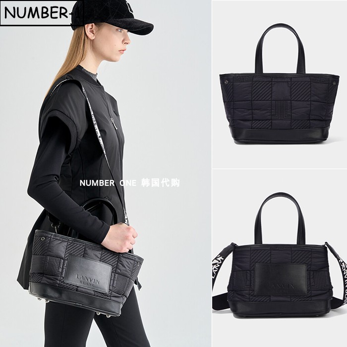 韩国代购高尔夫球包25年女冬纯色徽标可拆卸肩带绗缝托特包手提包