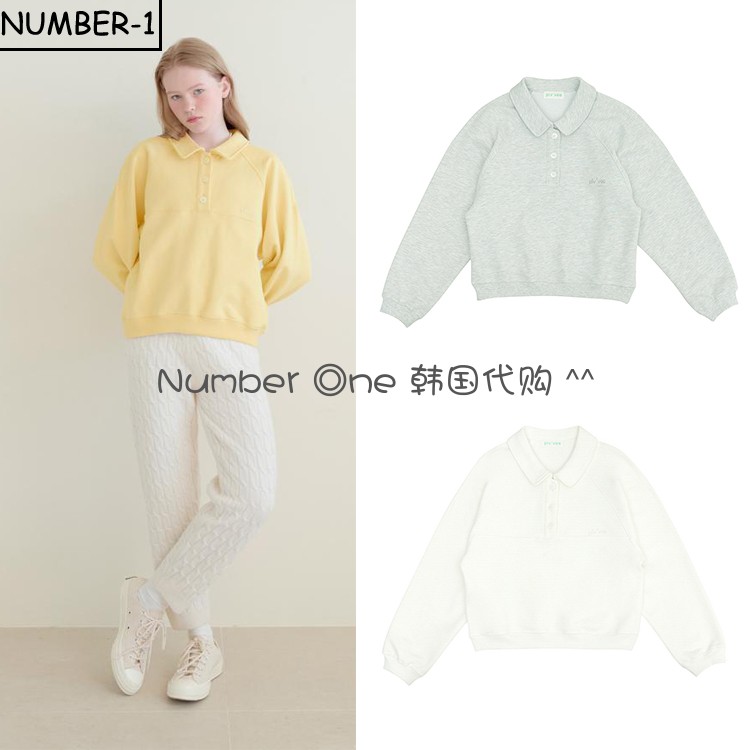 韩国代购pivvee高尔夫球服23年春季女翻领长袖T恤纯棉卫衣套头衫