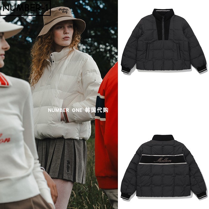 韩国代购malbon高尔夫球服25年女冬徽标口袋侧拉链小高领羽绒外套