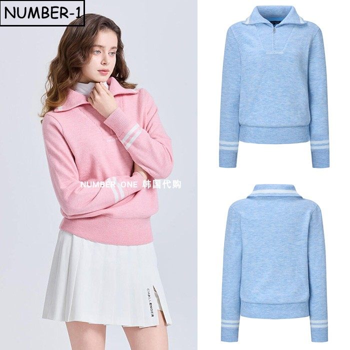 韩国代购challenger高尔夫球服25年女冬半拉链高领防风针织套头衫