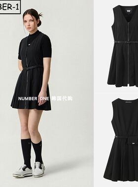 韩国代购pxg高尔夫球服26年女夏季纯色徽标V领拉链小袋无袖连衣裙