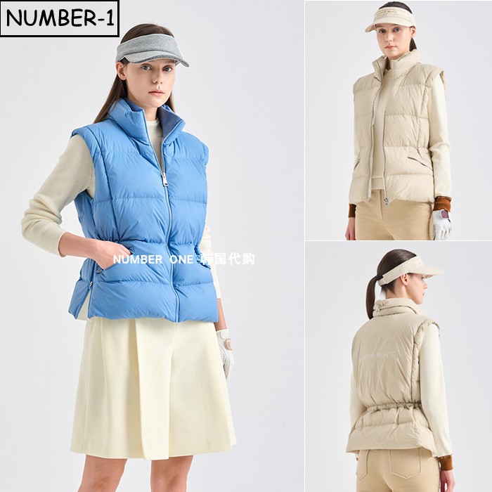 韩国代购高尔夫球服25年女冬季徽标符号侧拉链小高领无袖羽绒背心