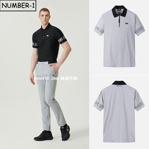 韩国代购pxg高尔夫球服26年男夏字母印花半拉链翻领短袖T恤polo衫