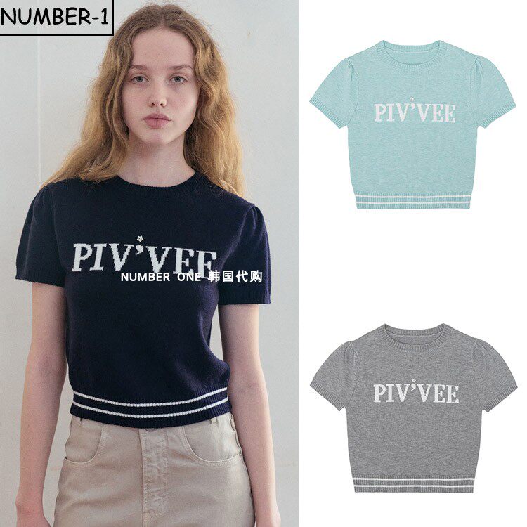 韩国代购pivvee高尔夫球服26年女款春季弹力舒适字母短款针织上衣