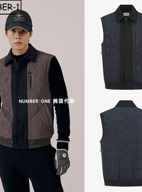 韩国代购southcape高尔夫球服25年男冬徽标纽扣翻领绗缝无袖背心