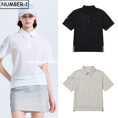 韩国代购challenger高尔夫球服26年女夏季徽标半纽扣翻领短袖T恤