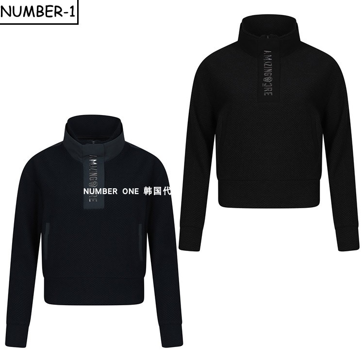 韩国代购amazingcre高尔夫球服25年女秋简约纯色短款运动拉链上衣