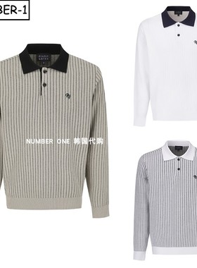 韩国代购pearly gates高尔夫球服25年男秋半纽扣翻领长袖针织上衣