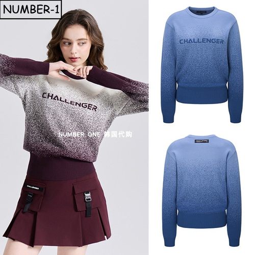 韩国代购challenger高尔夫球服25年女秋冬徽标圆领长袖针织衫上衣