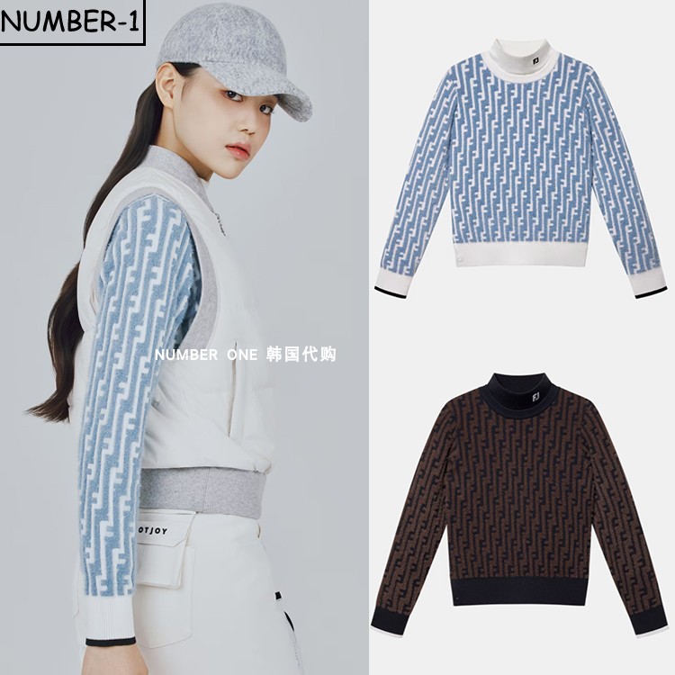 韩国代购FJ高尔夫球服25年女款冬季时尚LOGO印花加厚百搭长袖上衣