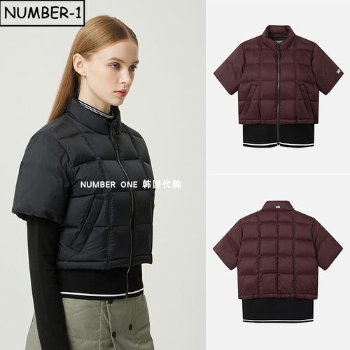 韩国代购pxg高尔夫球服25年女冬徽标口袋拉链小高领短袖羽绒上衣