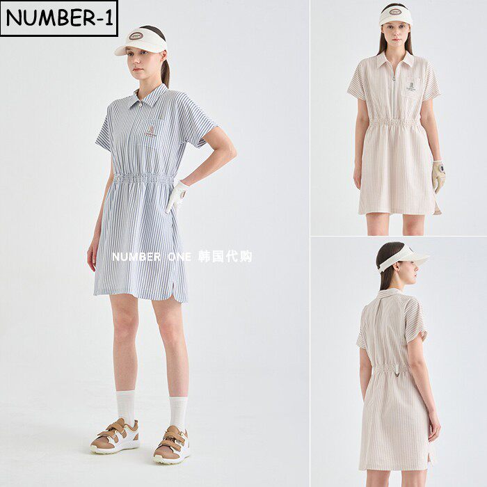 韩国代购高尔夫球服26年女夏徽标刺绣口袋拉链翻领舒适短袖连衣裙