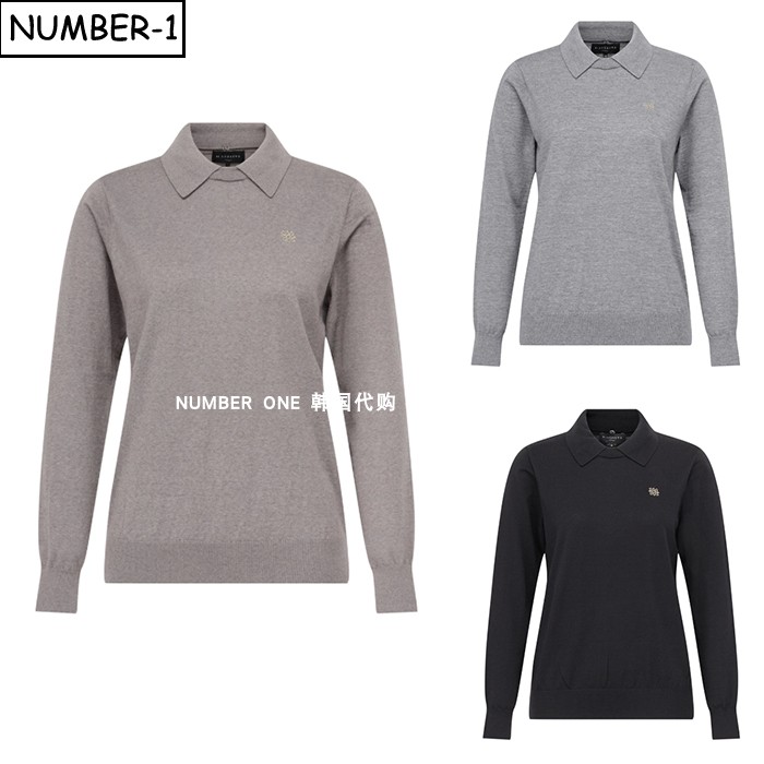 韩国代购st andrews高尔夫球服25年女冬纯色徽标翻领羊毛长袖上衣