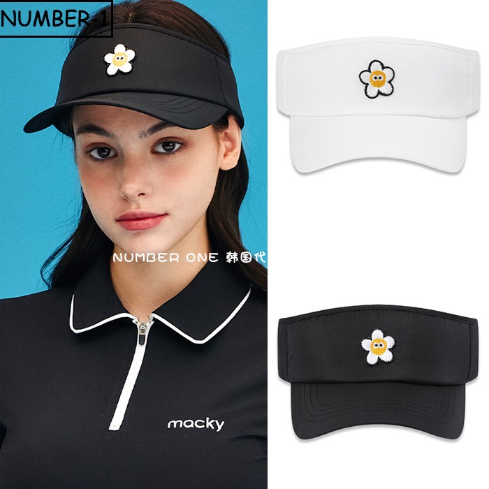 韩国代购macky高尔夫球帽24年女夏纯色徽标花朵图案遮阳板防晒帽