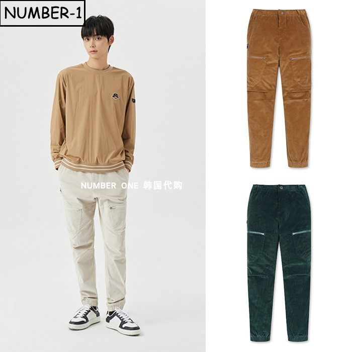 韩国代购golden bear高尔夫球服25年男秋季拉链口袋灯芯绒慢跑裤