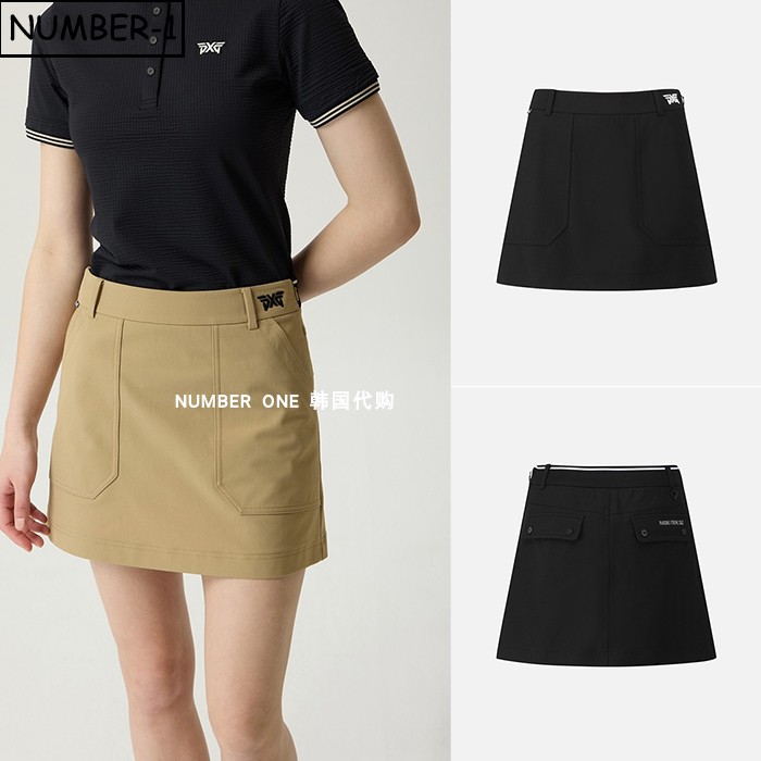 韩国代购pxg高尔夫球服26年女春夏拼色徽标口袋侧拉链半身裙短裙