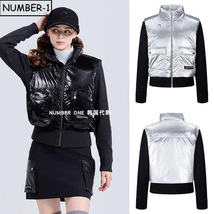 韩国代购challenger高尔夫球服25年女冬徽标口袋光面高领鹅绒外套