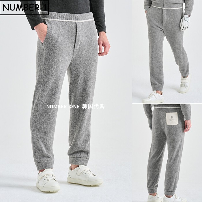 韩国代购高尔夫球服25年男冬徽标侧口袋羊毛针织格纹慢跑裤运动裤