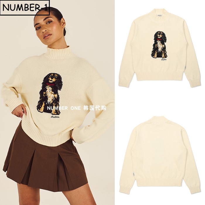 韩国代购malbon高尔夫球服25年女冬季纯色徽标图案长袖小高领毛衣