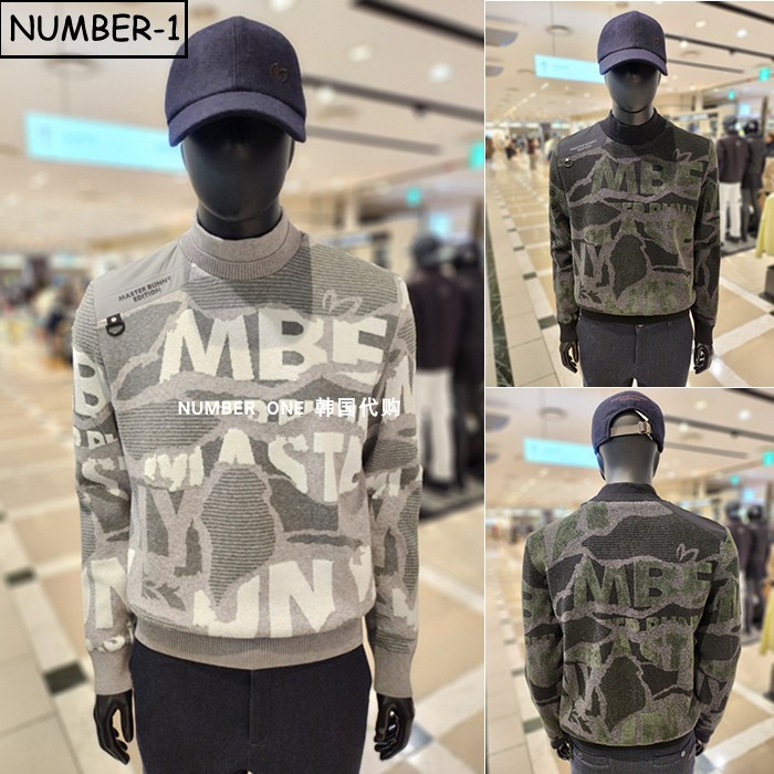 韩国代购master bunny高尔夫球服25年男冬徽标梭织长袖针织衫上衣