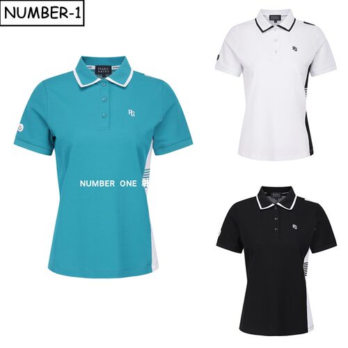 韩国代购pearly gates高尔夫球服26年女夏徽标半纽扣翻领短袖T恤