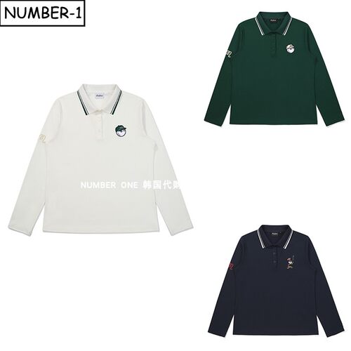 折扣韩国代购malbon高尔夫球服25年女秋半纽扣翻领长袖polo衫上衣
