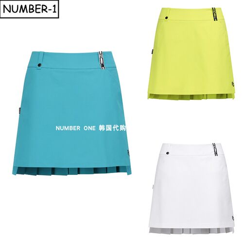 韩国代购pearly gates高尔夫球服26年女春徽标侧口袋后拉链褶裥裙