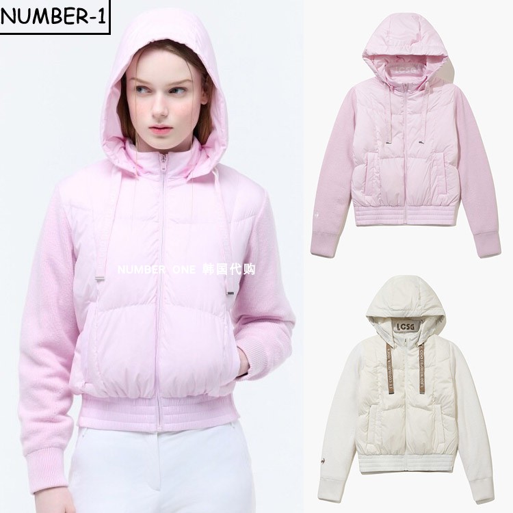 韩国代购LE COQ高尔夫球服25年女款冬季纯色轻质保暖防风连帽外套