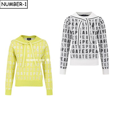 韩国代购pearly gates高尔夫球服26年女春可拆卸围巾长袖针织上衣