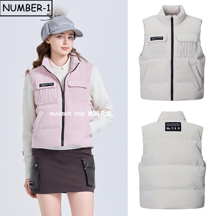 韩国代购challenger高尔夫球服25年女冬季徽标口袋小高领羽绒背心