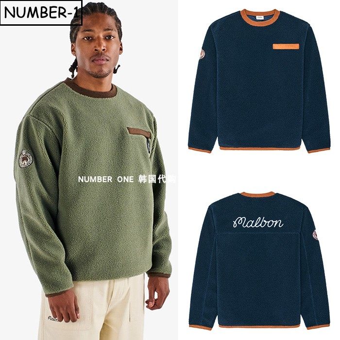 韩国代购malbon高尔夫球服26年男春徽标图案圆领长袖毛绒套头上衣
