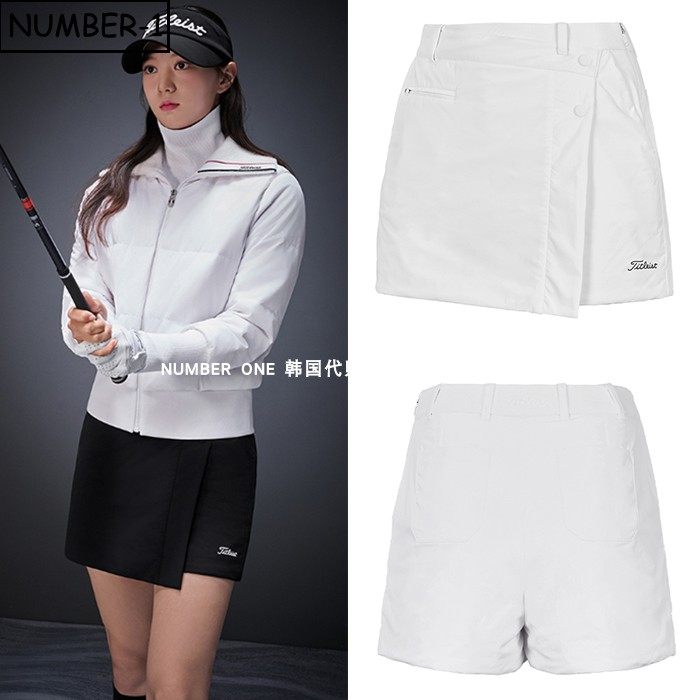 韩国代购titleist高尔夫球服女25秋季纯色徽标口袋侧拉链衬垫短裤
