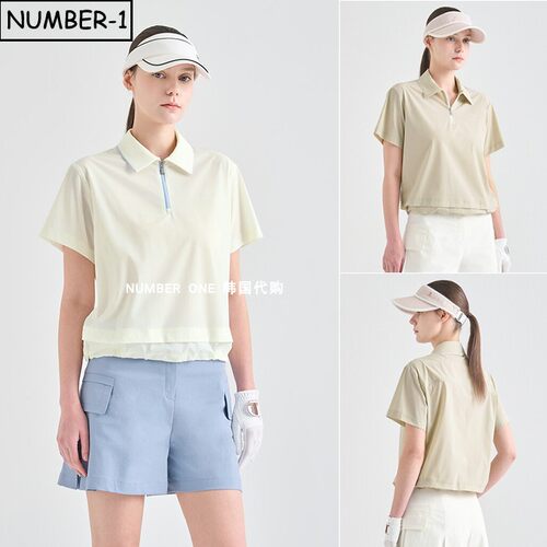 韩国代购高尔夫球服26年女夏防紫外线清凉透气半拉链翻领短袖T恤