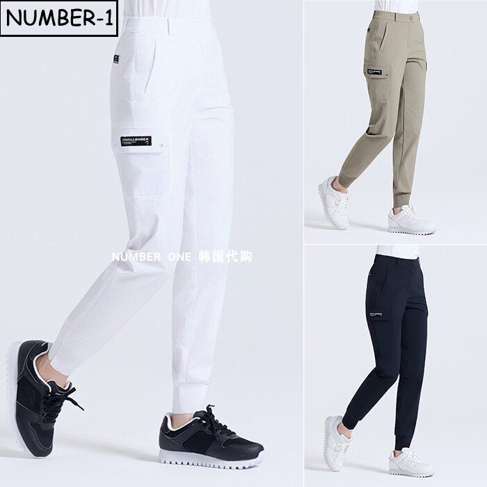 韩国代购challenger高尔夫球服26年女春纯色徽标侧口袋修身裤长裤