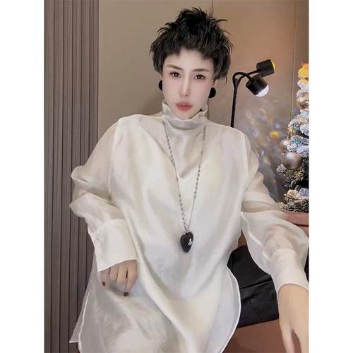 法式立领设计感长袖衬衫女