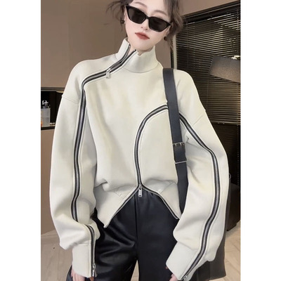 新款不规则拉链设计感卫衣女