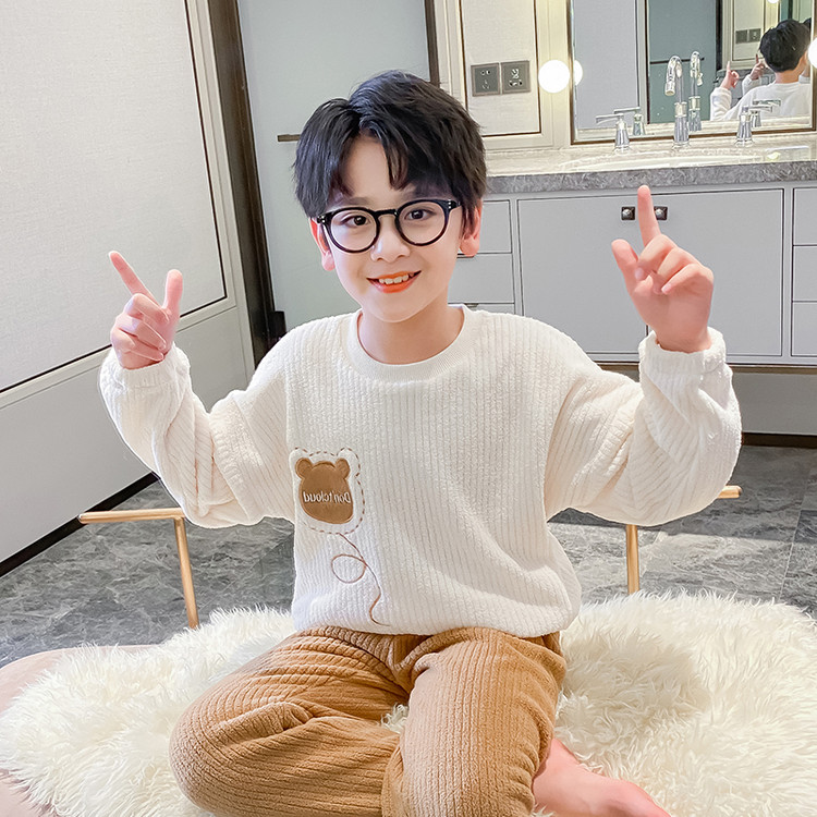 儿童装男童睡衣冬季家居服加绒大童男孩加厚秋冬款珊瑚绒法兰绒潮