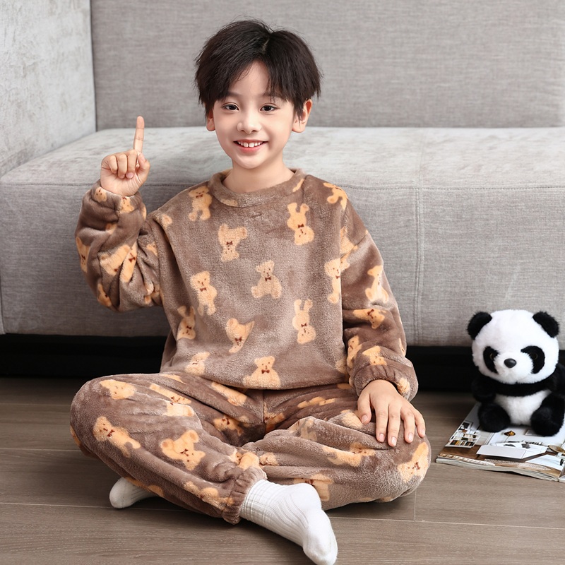 儿童装男童睡衣冬季家居服加绒大童男孩加厚秋冬款珊瑚绒法兰绒潮
