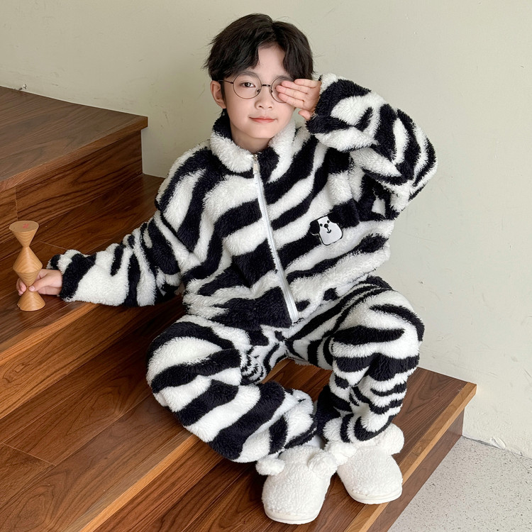 儿童装男童睡衣冬季家居服加绒大童男孩加厚秋冬款珊瑚绒法兰绒潮