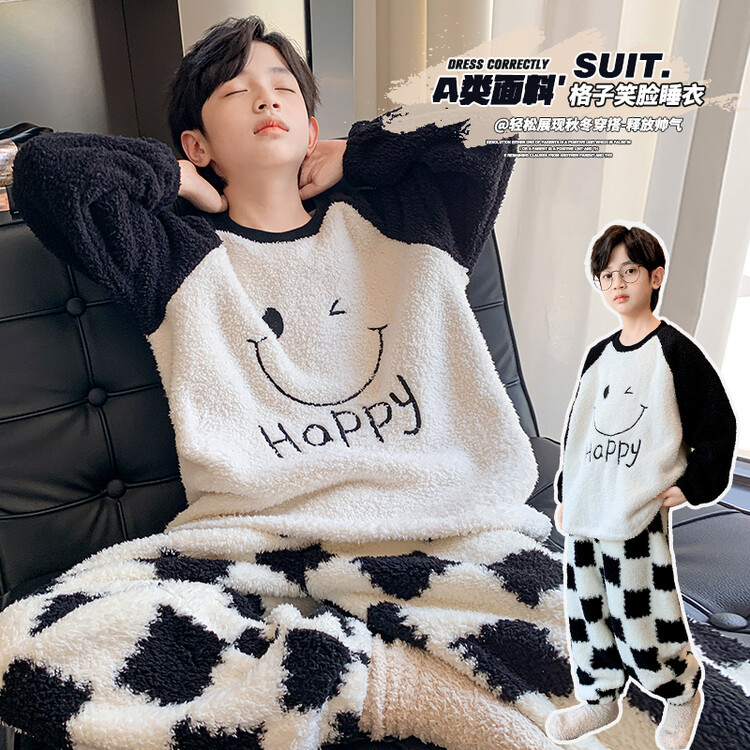 儿童装男童睡衣冬季家居服加绒大童男孩加厚秋冬款珊瑚绒法兰绒潮