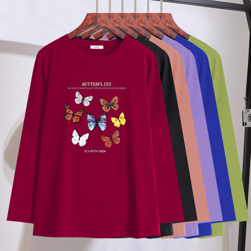 胖mm遮肉洋气长袖T恤2025年秋季新款加大码女装200斤减龄休闲上衣