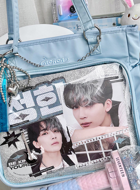 AORDA 痛包蓝色二次元双肩背包社畜三用托特包吧唧高颜值透明包包