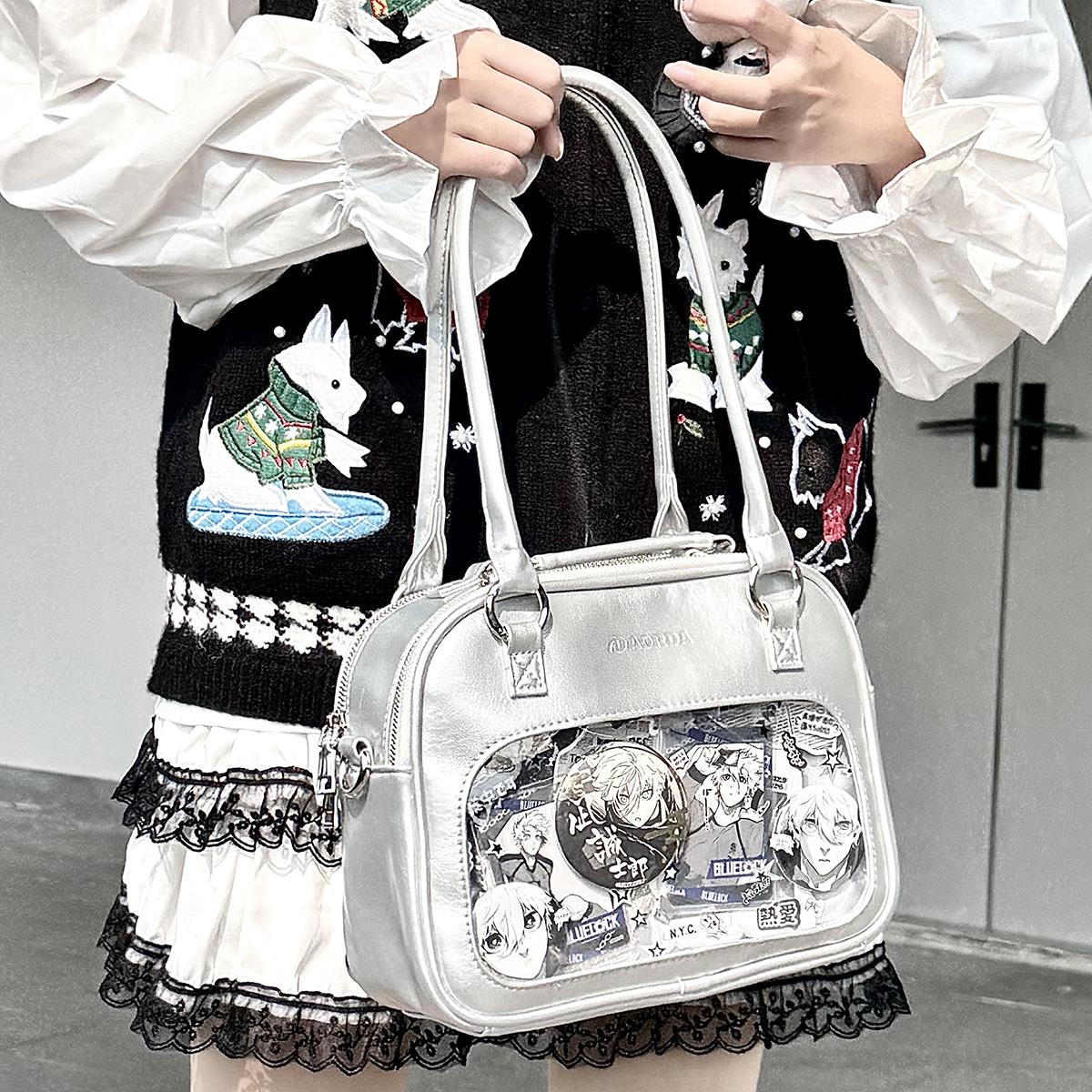 AORDA 日系追星痛包女二次元双肩背包单肩斜挎小食量透明吧唧娃包