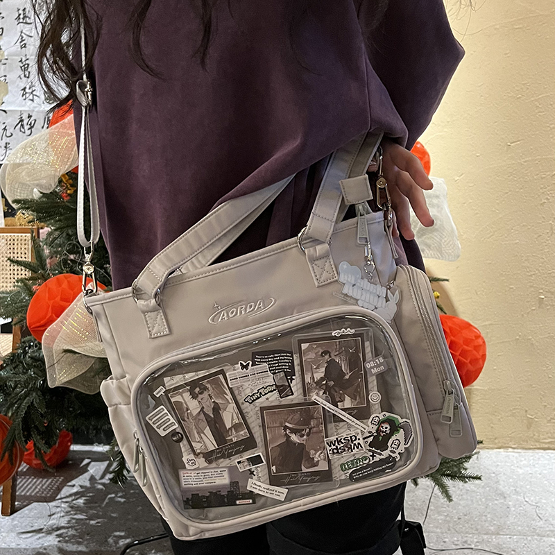 AORDA 三用托特包学生党大容量吧唧透明痛包高颜值制服娃娃双肩包